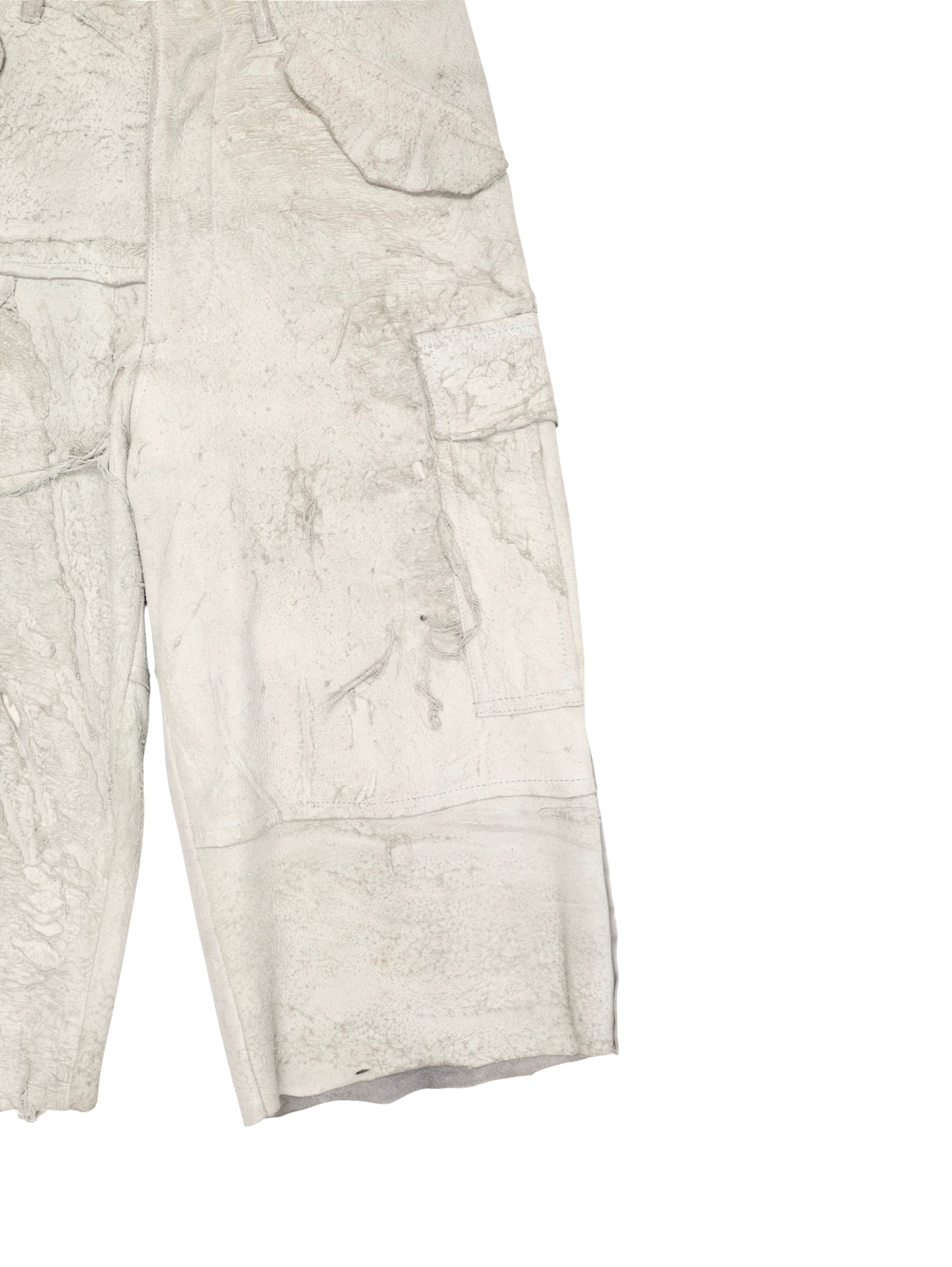 TRICOT COMME des GARCONS DESTROYED LEATHER HALF PANTS